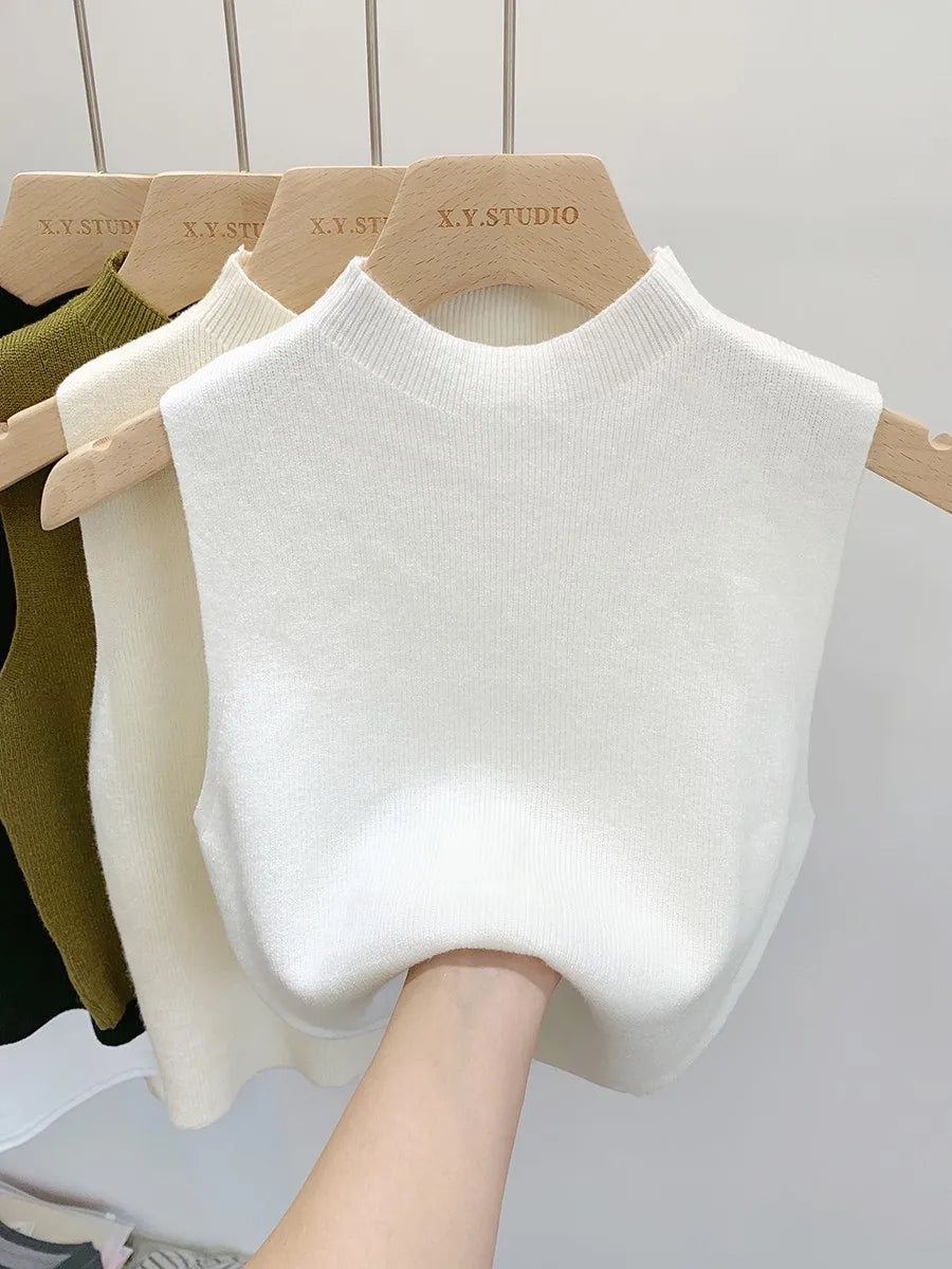 Women Knitted Tank Top Sweater Short Sleeveless Pullover Top