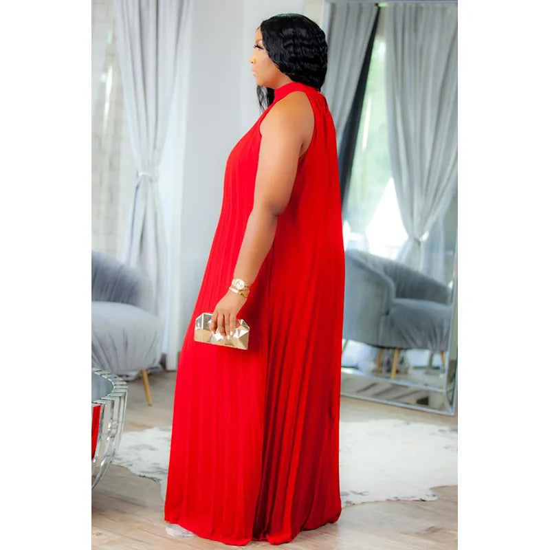 Plus Size Women Maxi Dress sleeveless Halter Hollow Out Maxi Dress