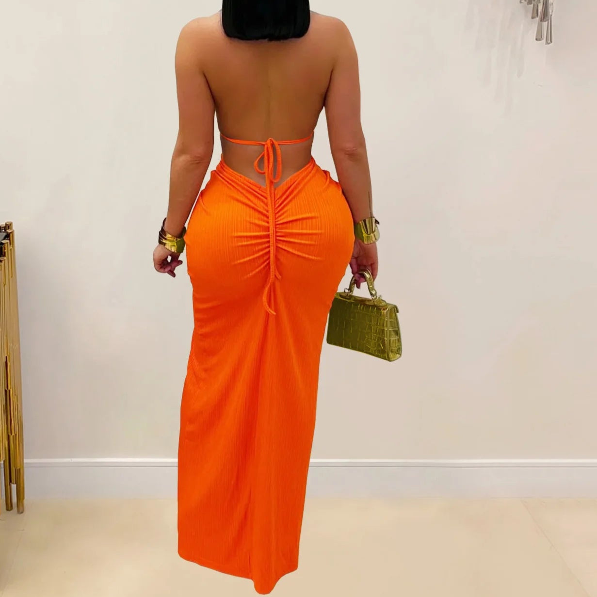 Women Summer Peach Buttocks Backless Sleeveless Split Hollow Midnight Maxi Bodycon Dress