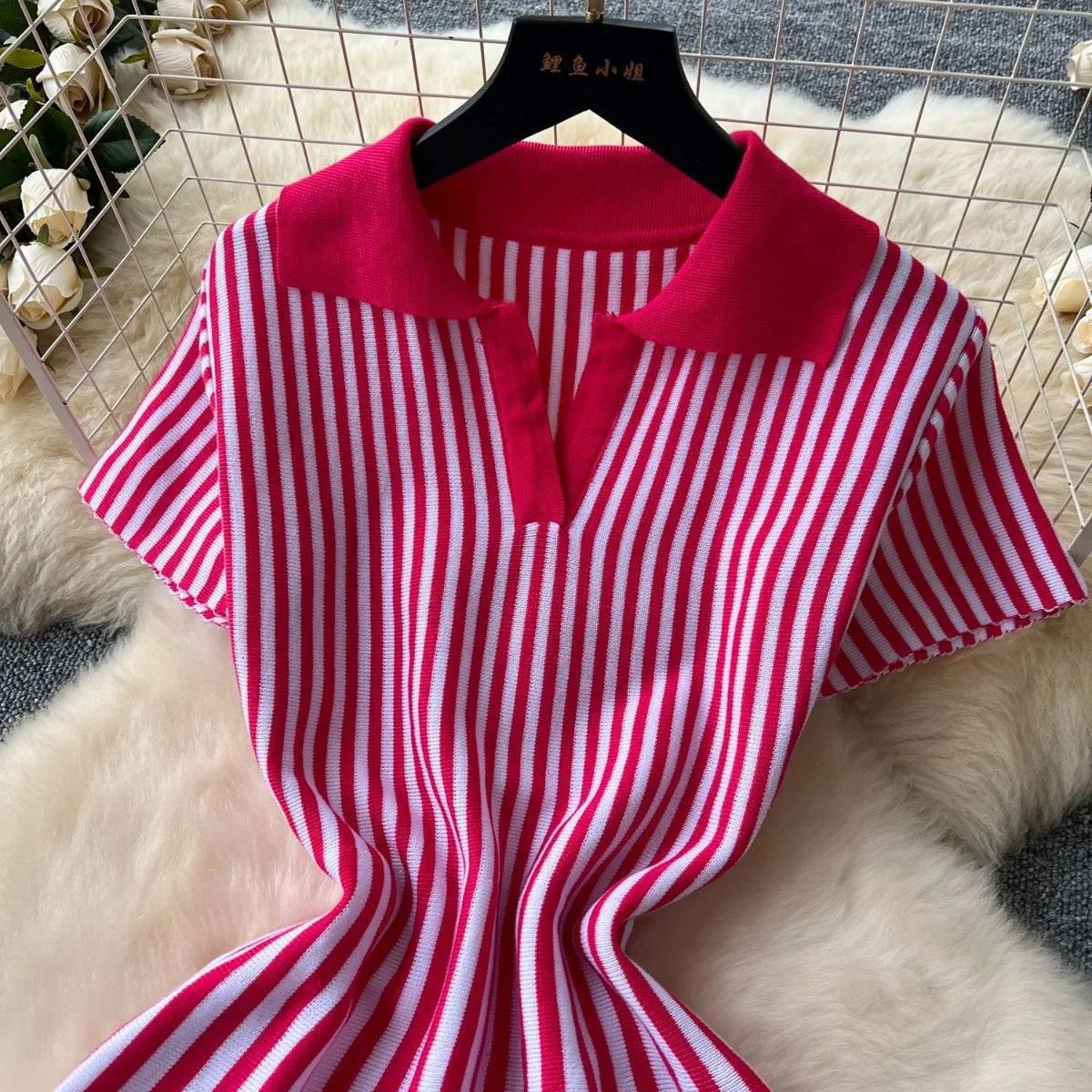Sweater Striped Dress Knit Dresses Ruffles Party Casual Elegant Knitted Y2k Streetwear