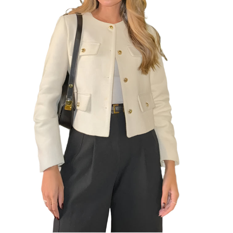 Cropped Tweed Jacket Woman Coat Button Long Sleeve Elegant Jackets For Women Short Coats Outwears