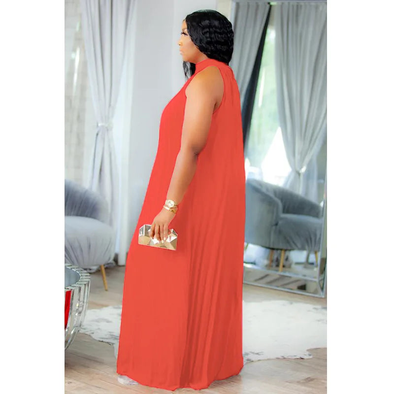 Plus Size Women Maxi Dress sleeveless Halter Hollow Out Maxi Dress