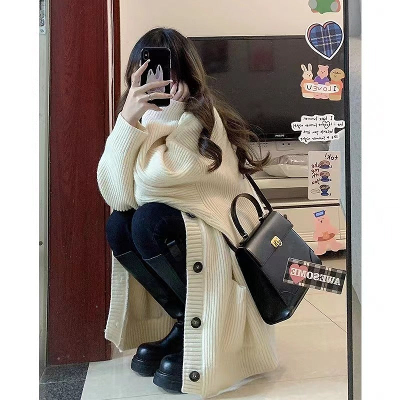 Women Cardigan Long Sleeve V-neck Loose Knitted Sweater Cardigan