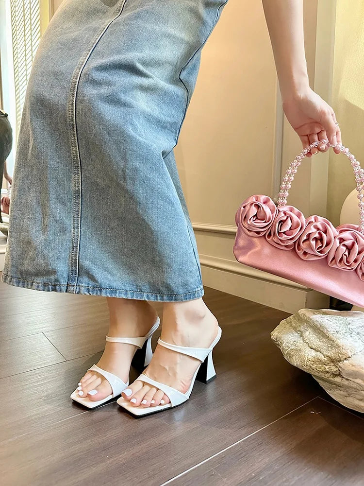Elegant Square Toe Slippers Women's Design High Heel Mules