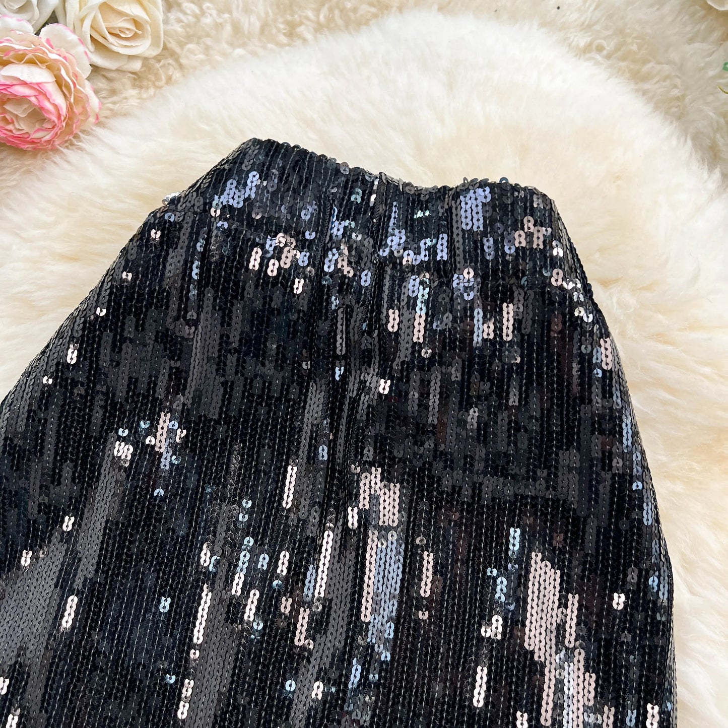 Women Chic Sequin tassel glitter Skirt High Waist Elegant Korean Fashion Skirt