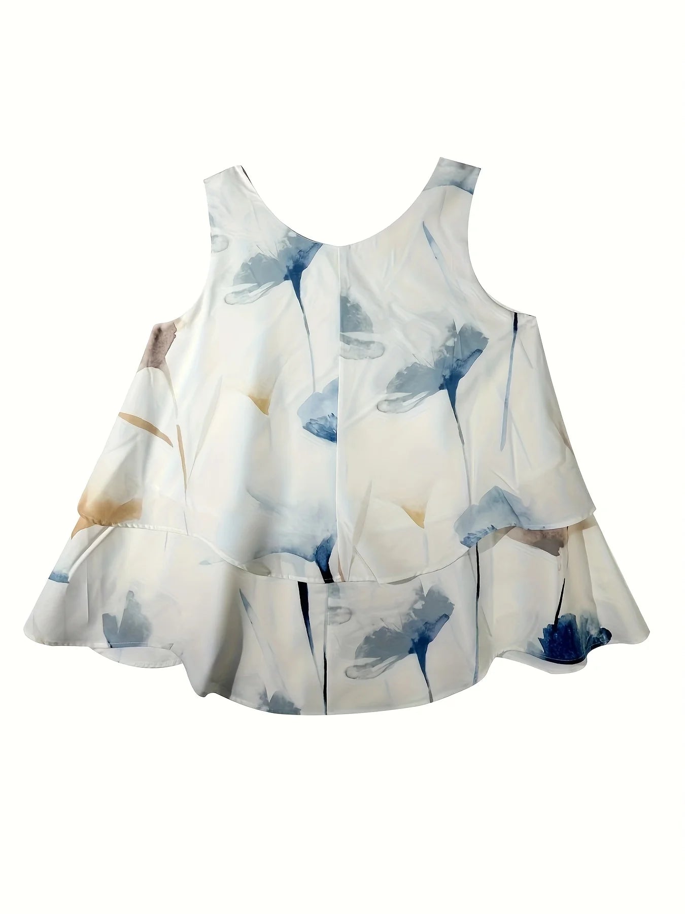 Plus Size women's printed vest top slightly elastic polyester fabric casual floral top