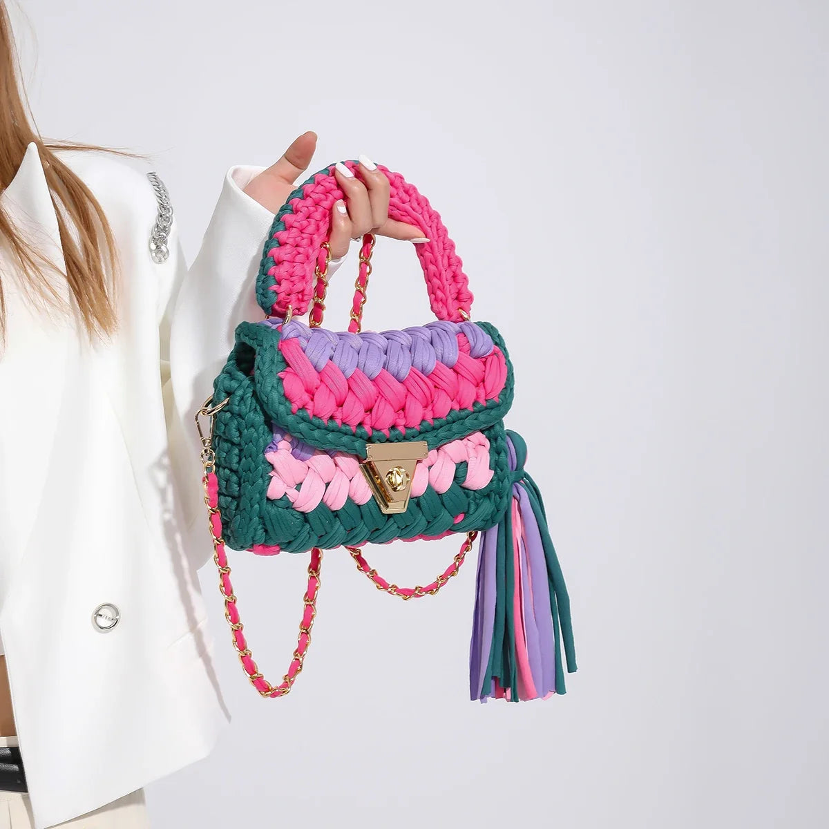 Crochet Bag Shoulder Bag Chunky Knit Handle Bag