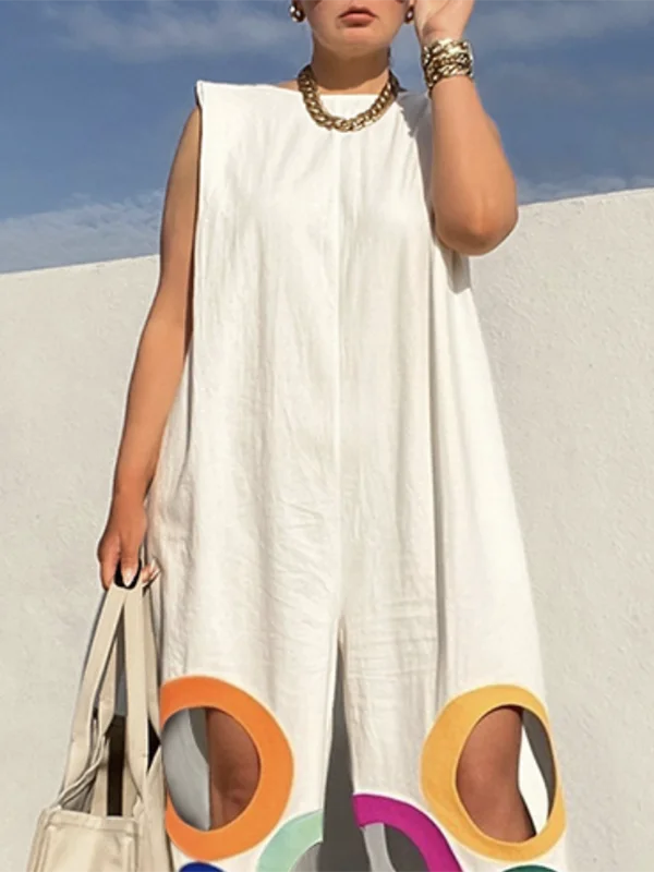 Women Fashion Rainbow Hollow Wide Leg Jumpsuits Urban Office Overalls