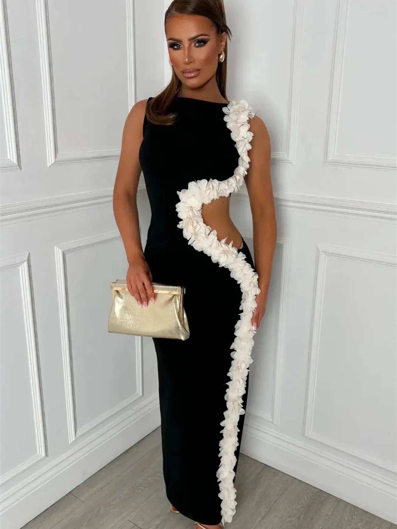 Side Split Chic Applique Elegant Dress Midnight Birthday Party Vacation Bodycon
