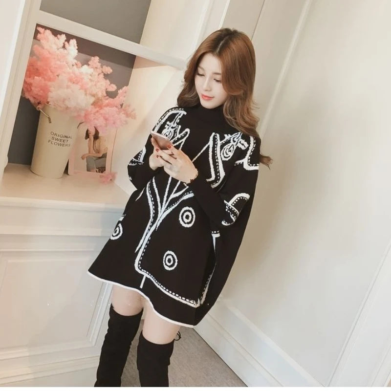 Turtleneck Loose Sweater Knit Pullover Jumper Women Clothing Bat sleeve Sweater