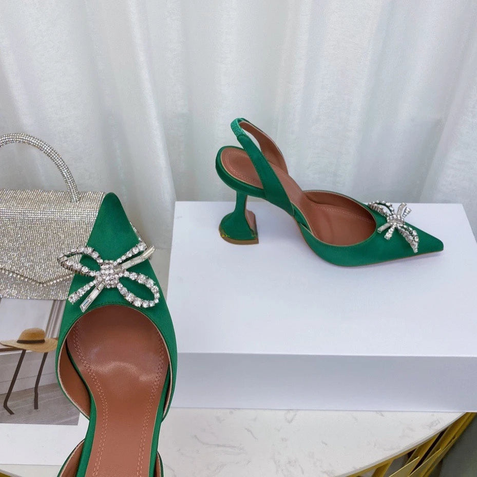 Women's High Heels Rhinestone Bow Pointy Glasses with Stilettos and Sandals Women.