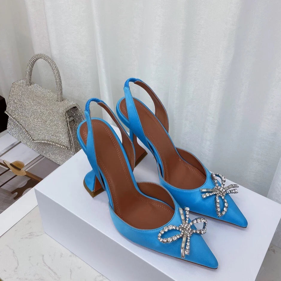 Women's High Heels Rhinestone Bow Pointy Glasses with Stilettos and Sandals Women.