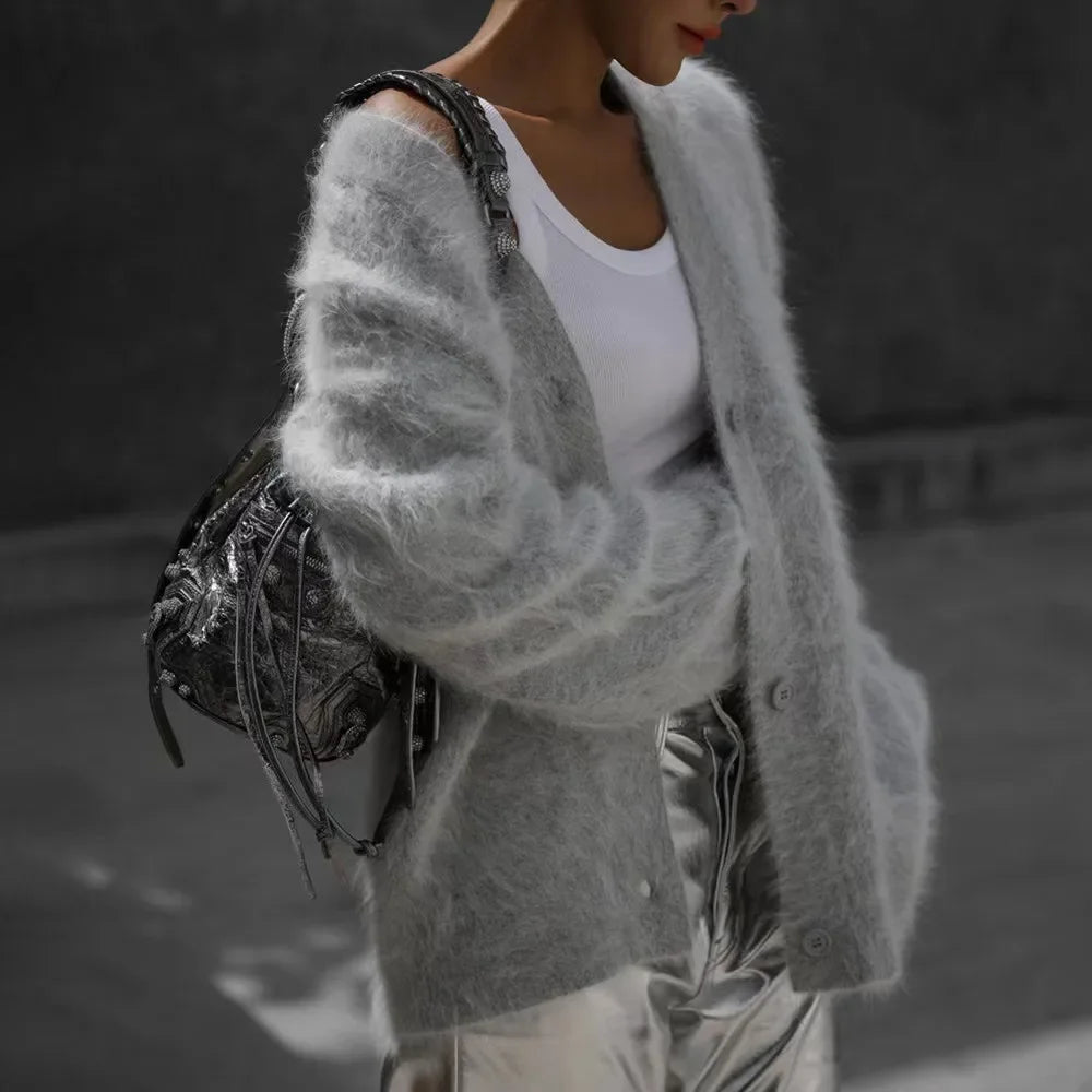 Women's Cardigans Korean Fashion V-neck Sweater Coat Long Sleeve Oversized Sweater