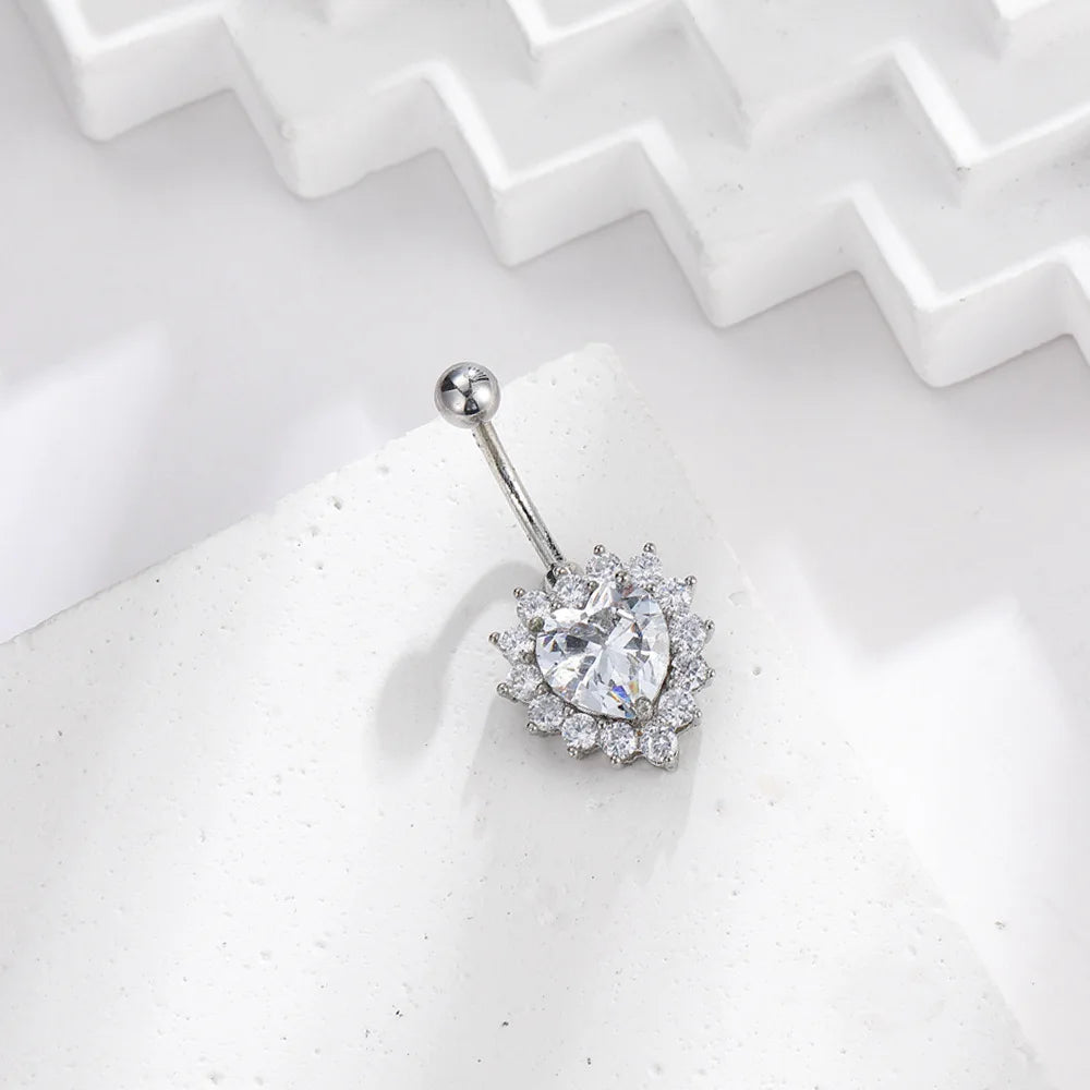 1PCS Crystal Belly Button Rings Surgical Steel Heart Navel Piercing