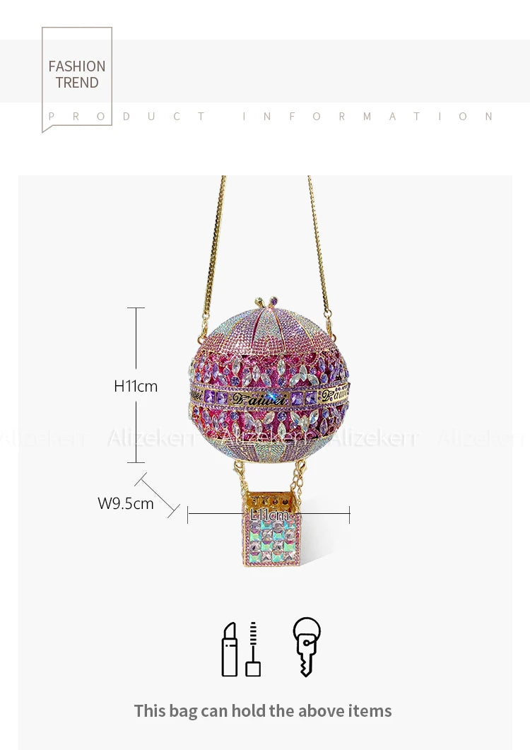 Balloon Shaped Crystal Evening Bags Women Luxury Classy Unique Clutch Purse