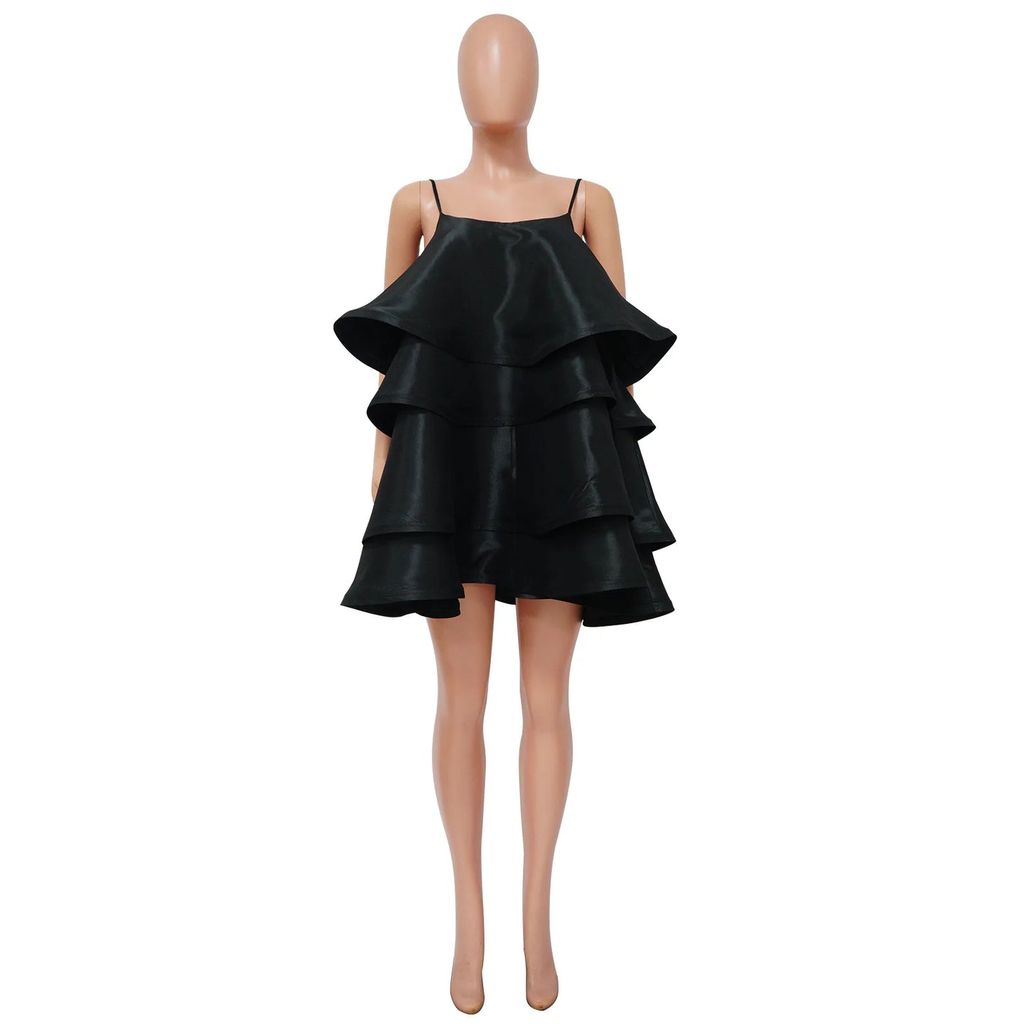 Women Spaghetti Strap U Collar Sleeveless Party Mini Fairy Satin Dress