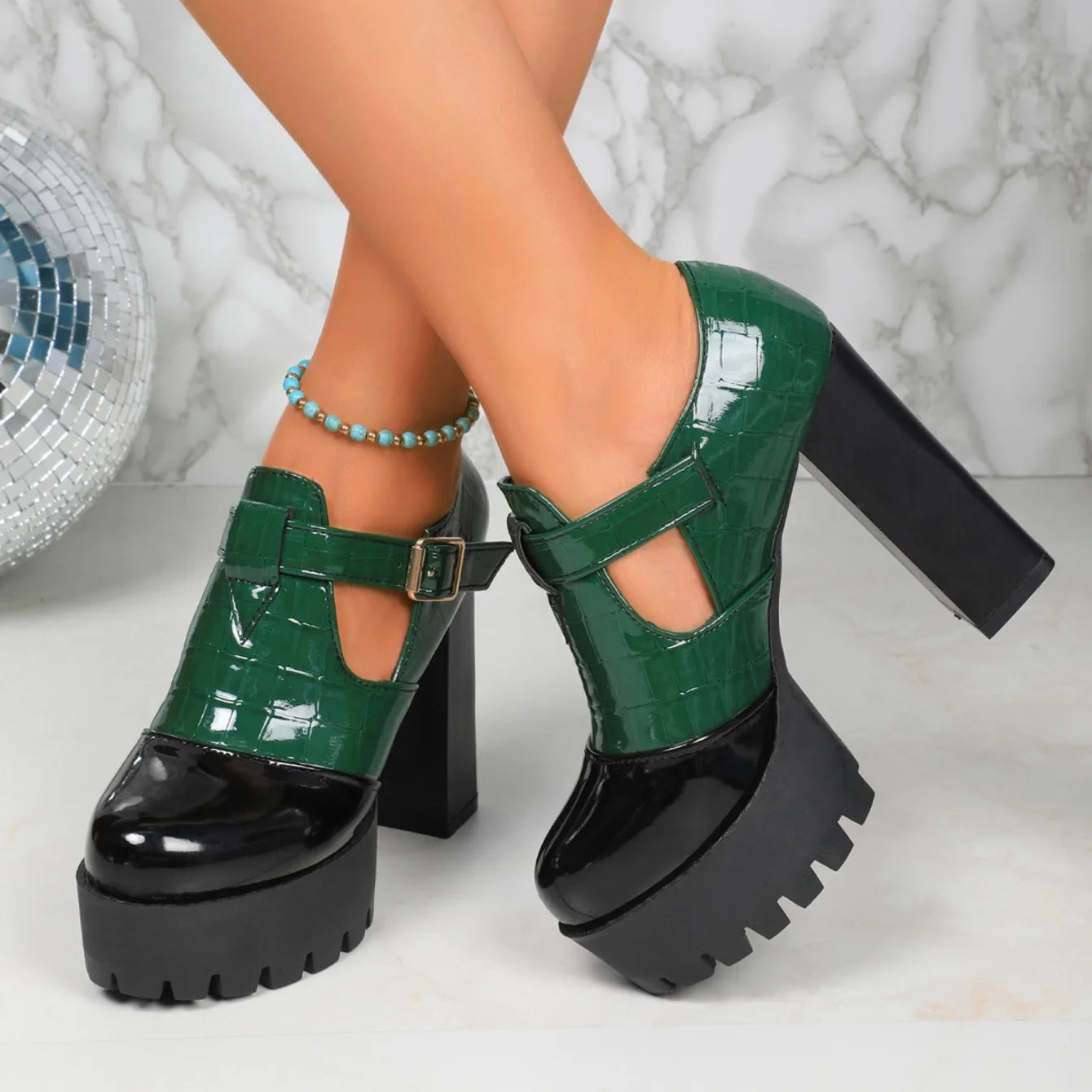 Comfortable Thick Heel Shoes Round Head Deep Mouth Thick Sole Color Matching High Heels