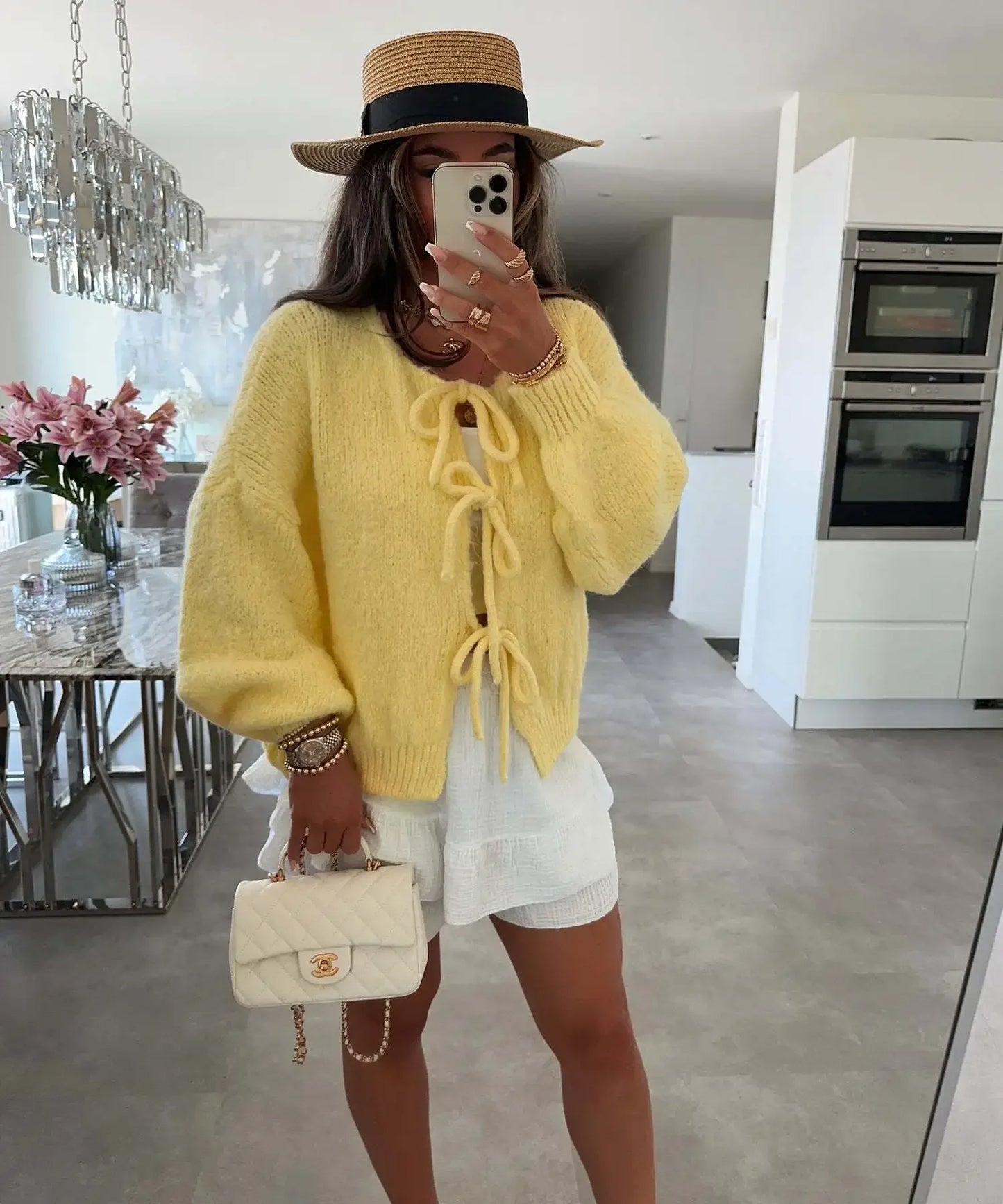 Elegant Knitted Cardigan Sweater Women's Lace up Cardigan