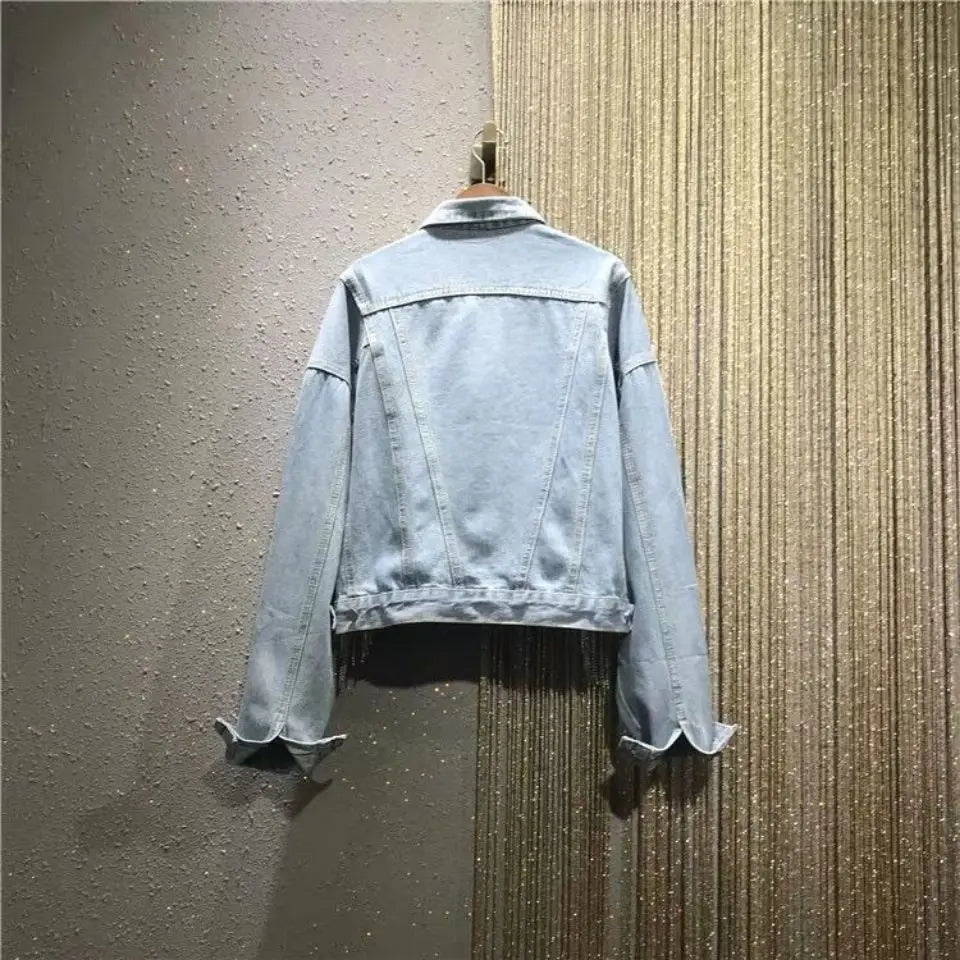 Heavy Industry Rhinestone Tassel Denim Jacket Women Outwear Jacket