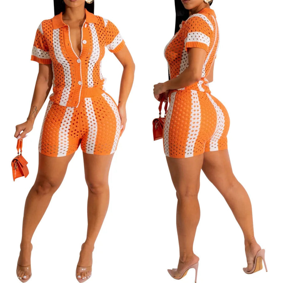 Sexy Fashion Sweater Knitted Women's Suit, Two-piece Shorts Set for Women