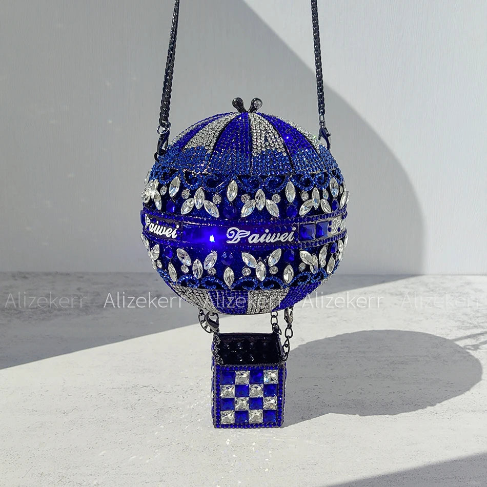 Balloon Shaped Crystal Evening Bags Women Luxury Classy Unique Clutch Purse