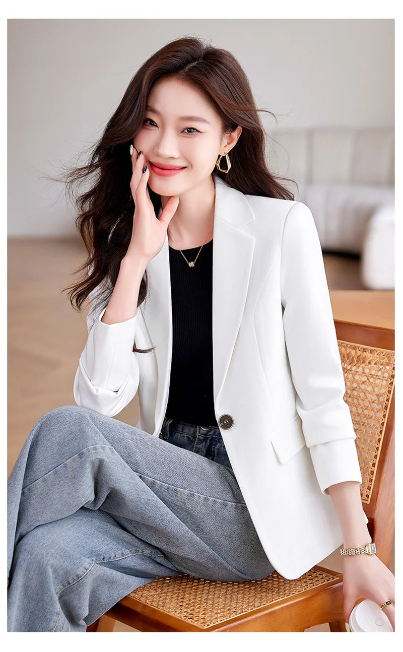 Women Office Blazer Casual Single Button Long Sleeve Office Coat