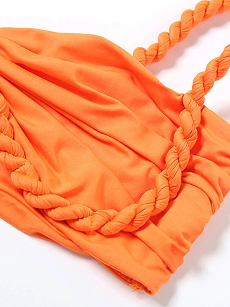 Women Skirt Set Women Two-Piece Dress Summer Orange Bandage Maxi Skirt Set Vacation Outfits