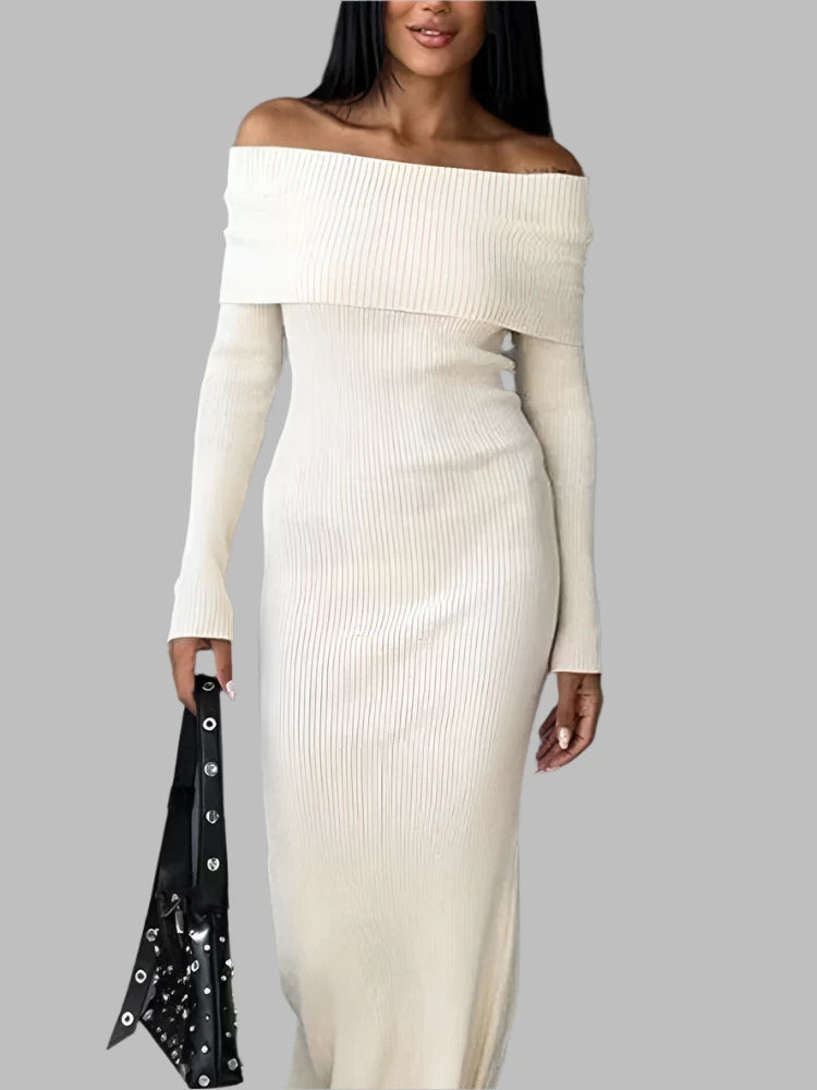 Color Matching Striped Elastic Knitted Maxi Dress