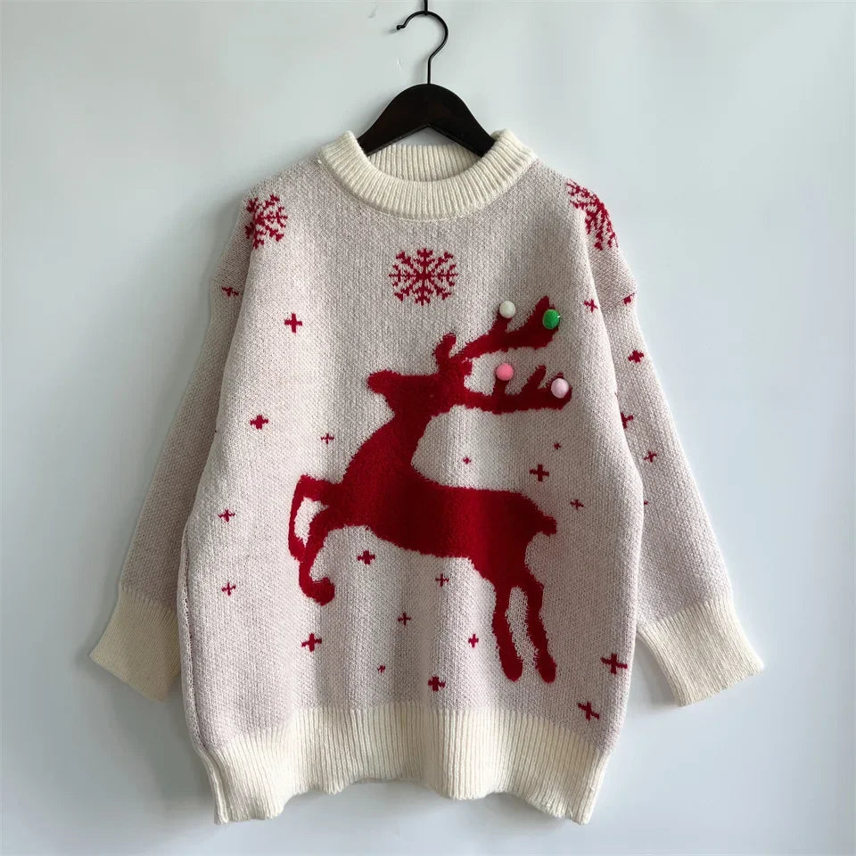 Jacquard Ball Christmas Sweater Pullover Round Neck Sweater