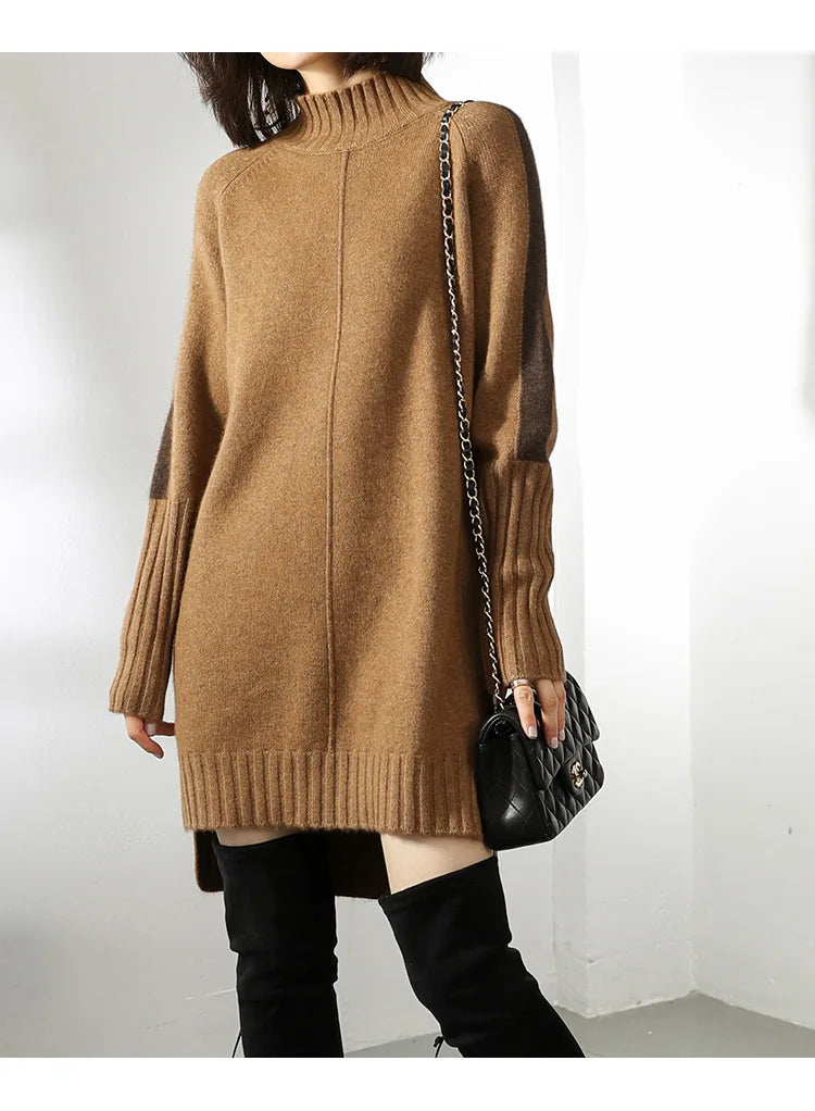 Turtleneck Knitted Sweater Women Pullovers Thick Jumpers Wool Knit Crochet Y2k Sweater