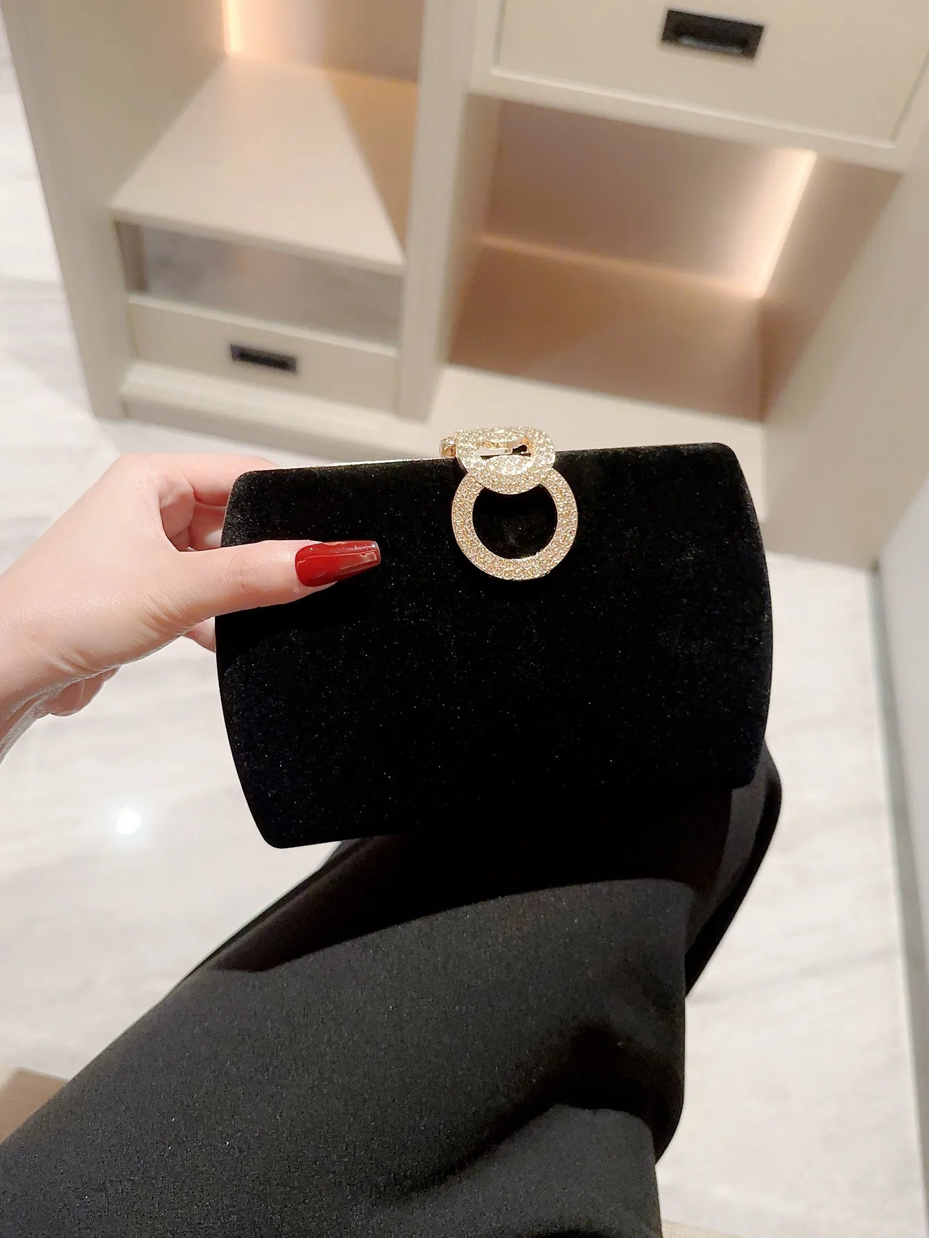 Velvet Box Dinner Bag Sparkly Rhinestone Decoration Banquet Bag Clutch Evening Bag Dress Purse