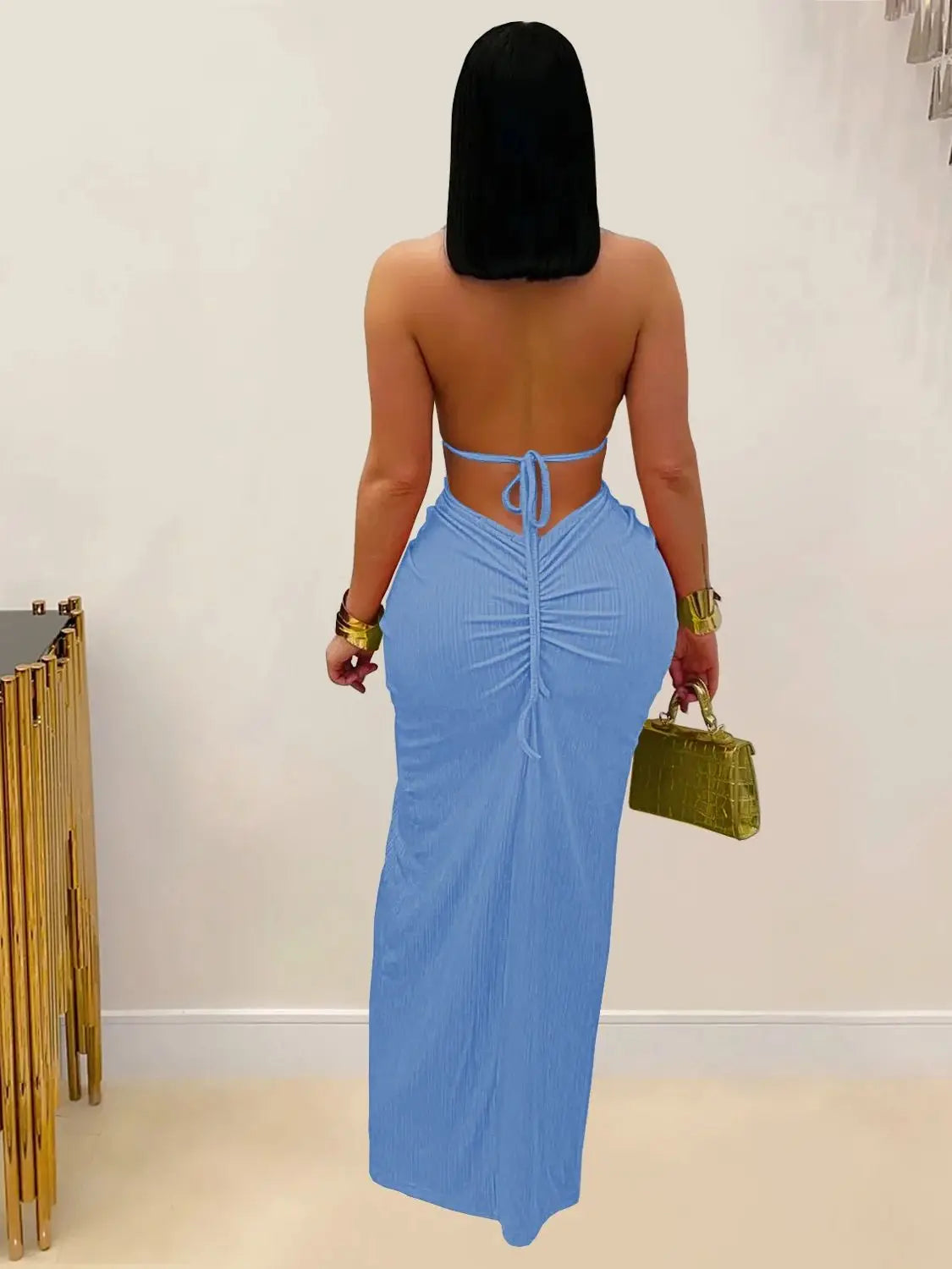 Women Summer Peach Buttocks Backless Sleeveless Split Hollow Midnight Maxi Bodycon Dress