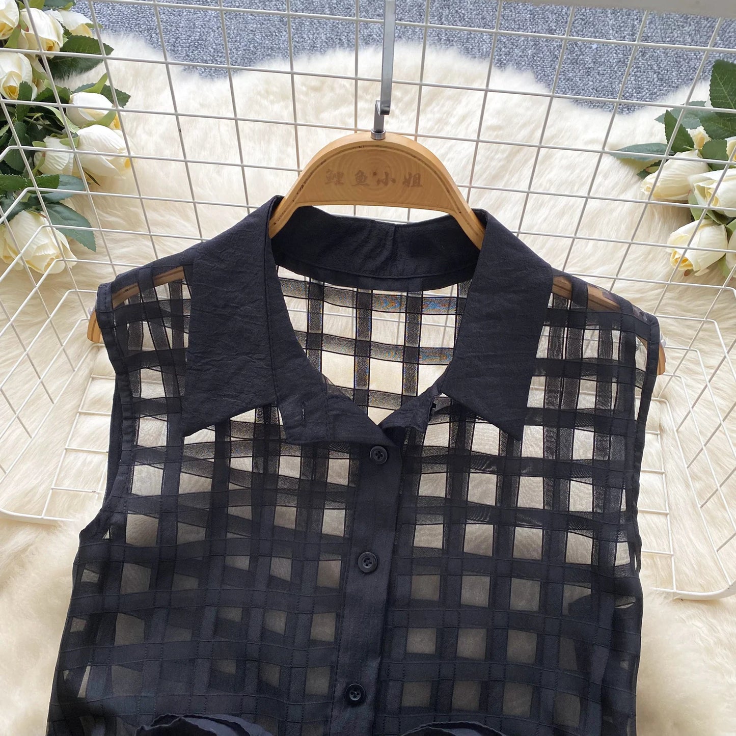 Vintage Bandage Lace Sleeveless Blouse Slim Elegant Korean Fashion Sexy Shirt