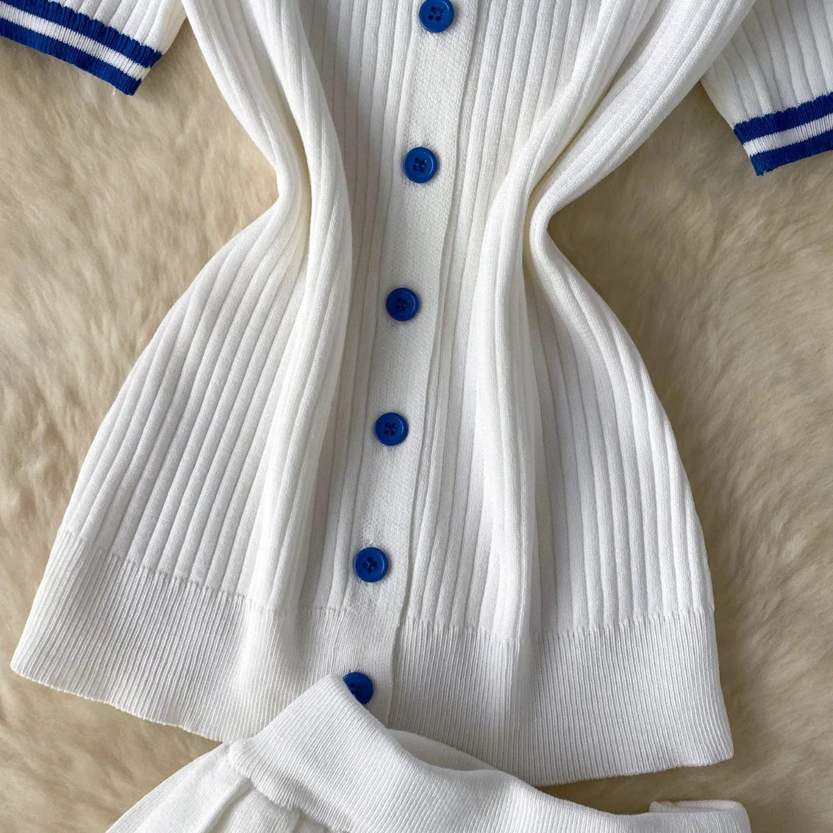 Mini Skirt Set Women Two Piece Sets Polo Collar Knit Shirt Tops Skirt Sets Casual Y2k