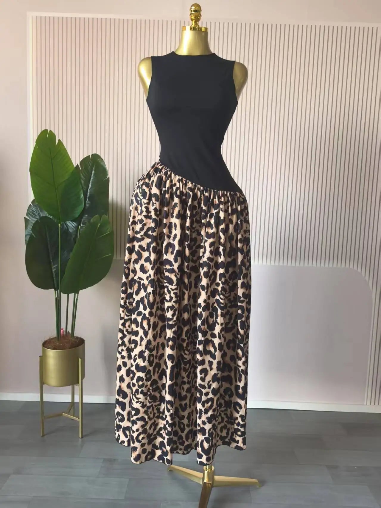 Sleeveless ashes Maxi Dress Printed Patchwork Tank Long Maxi Dress