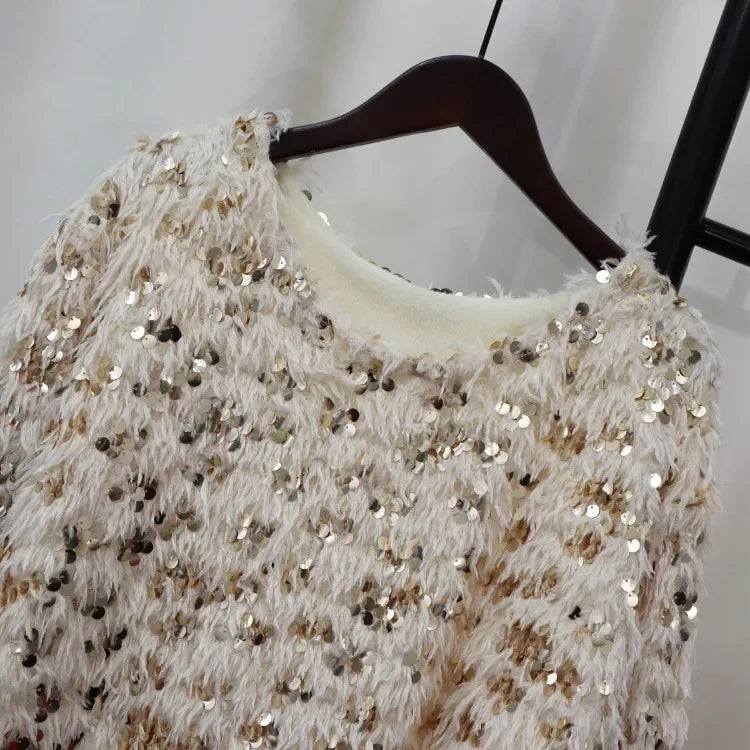 Heavy Sequined Pullover for Women Thick Warm Sweater