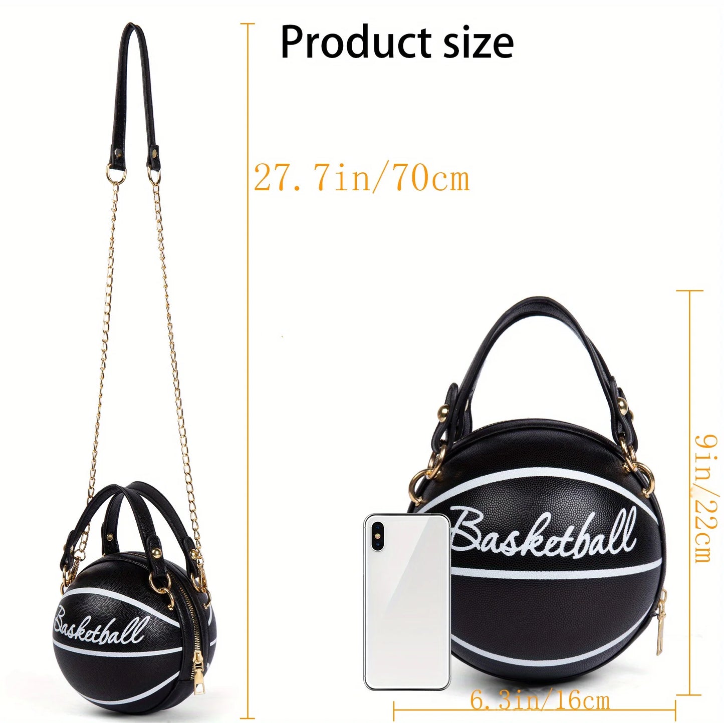 Basketball Shaped Crossbody Bag, Trendy Y2K Chain Shoulder Bag