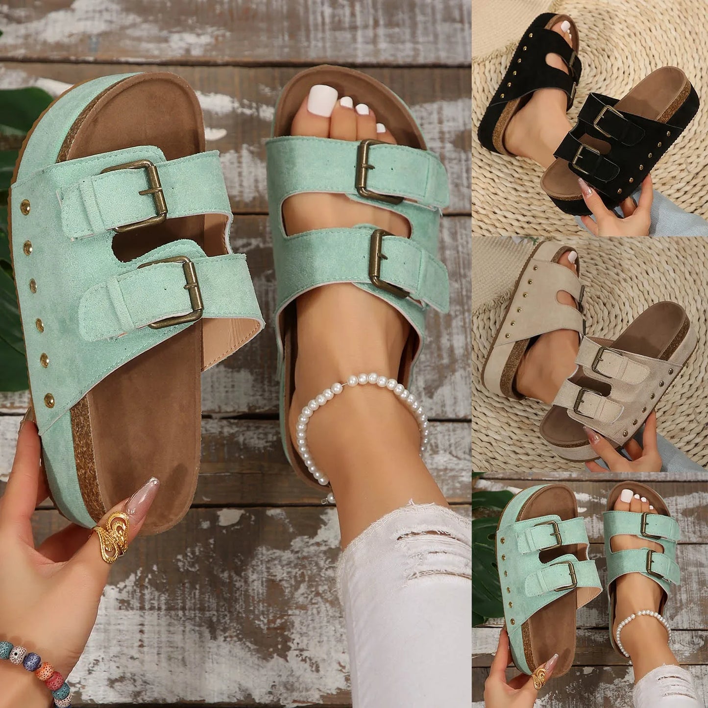 Sandals Women Wedge Sandals Open Toe Slingback Sandals Vacation Bohemian Diamond Sandals for Women