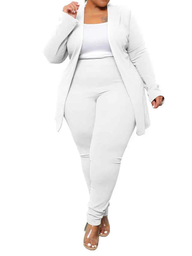 Plus Size Two Piece Outfits Women Matching Suit Solid Top Leggings Pants Sets