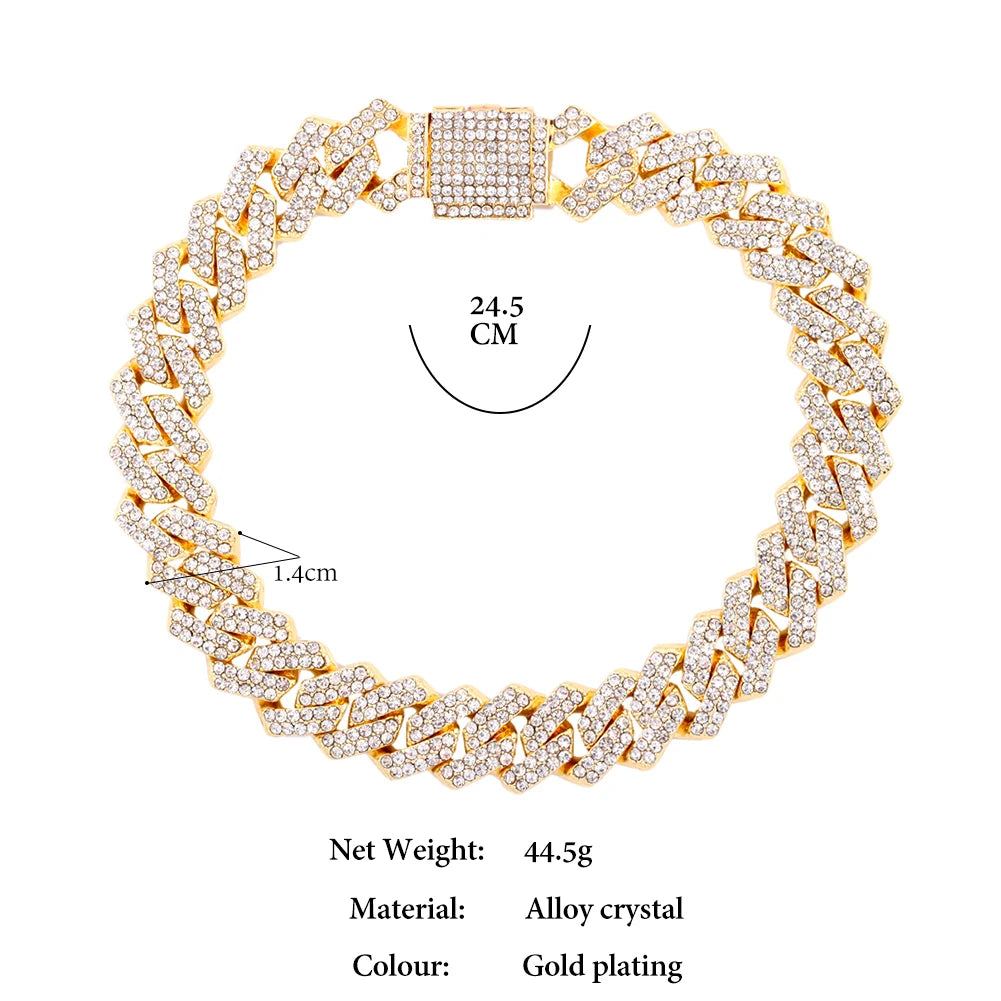 A-Z Cursive Initial Letter Cuban Anklets Bracelet For Women 14mm Iced