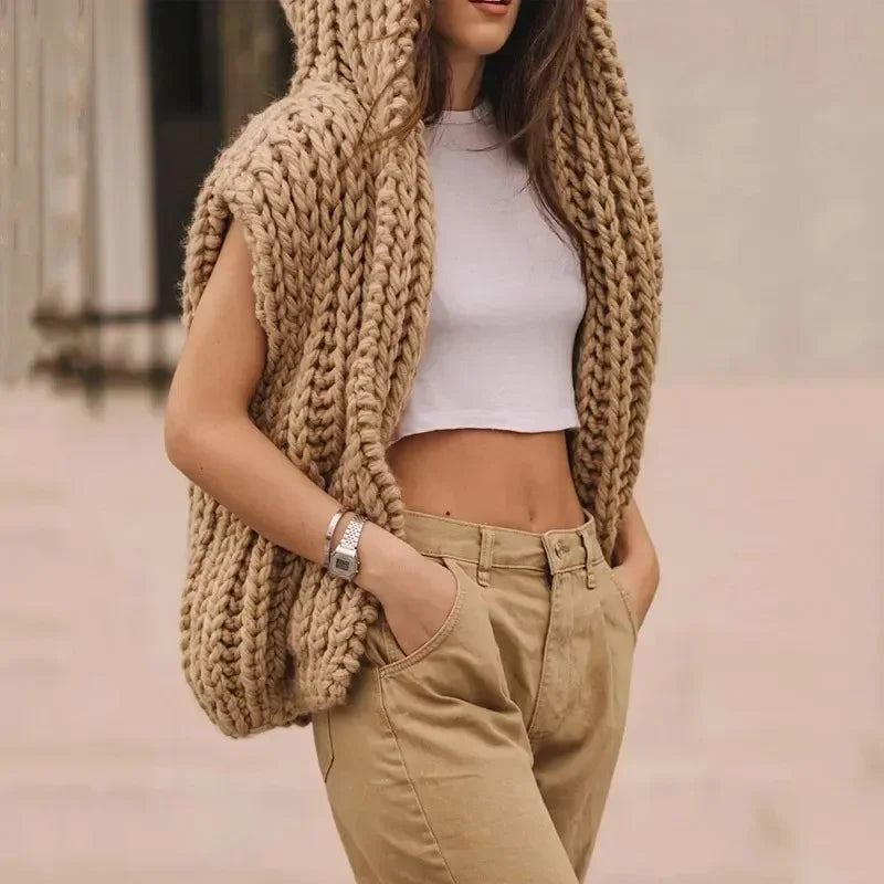 Loose Knitted Thickened Women's Cardigan Sleeveless Sweater Coat