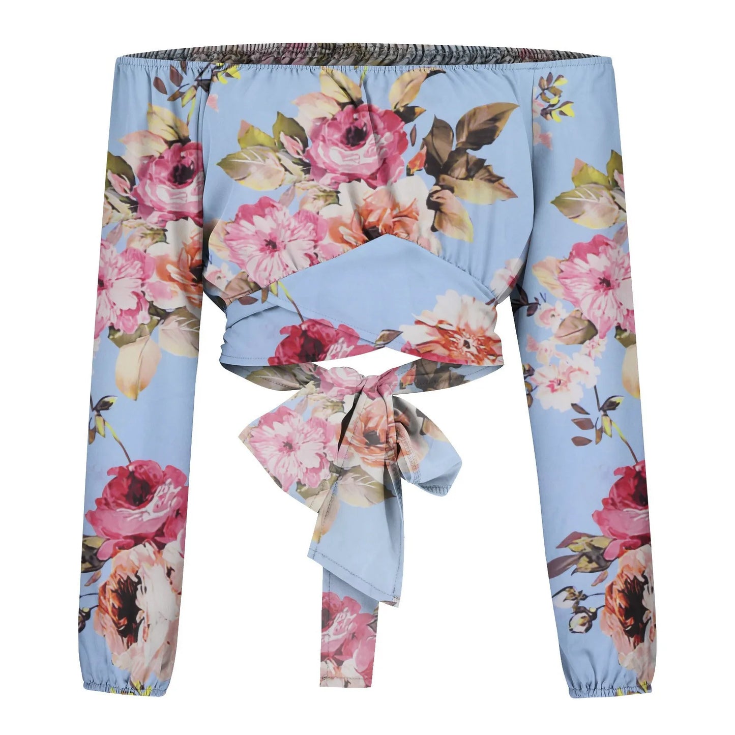 Women Sexy Off Shoulder Print Blouses Chic and Elegant Lantern Long Sleeve Cropped Top