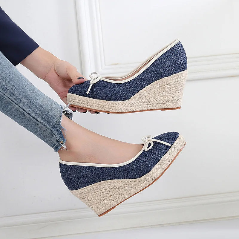 Women Bow Wedges Elegant Casual Woman Wedges