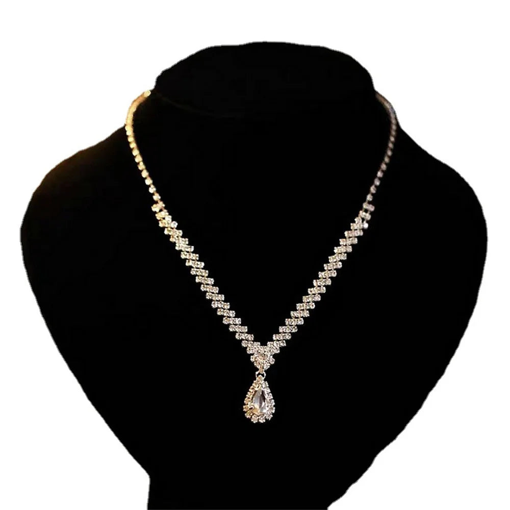 V-shaped Luxurious Necklace Inlaid Rhinestone Jewelry Sets for Women