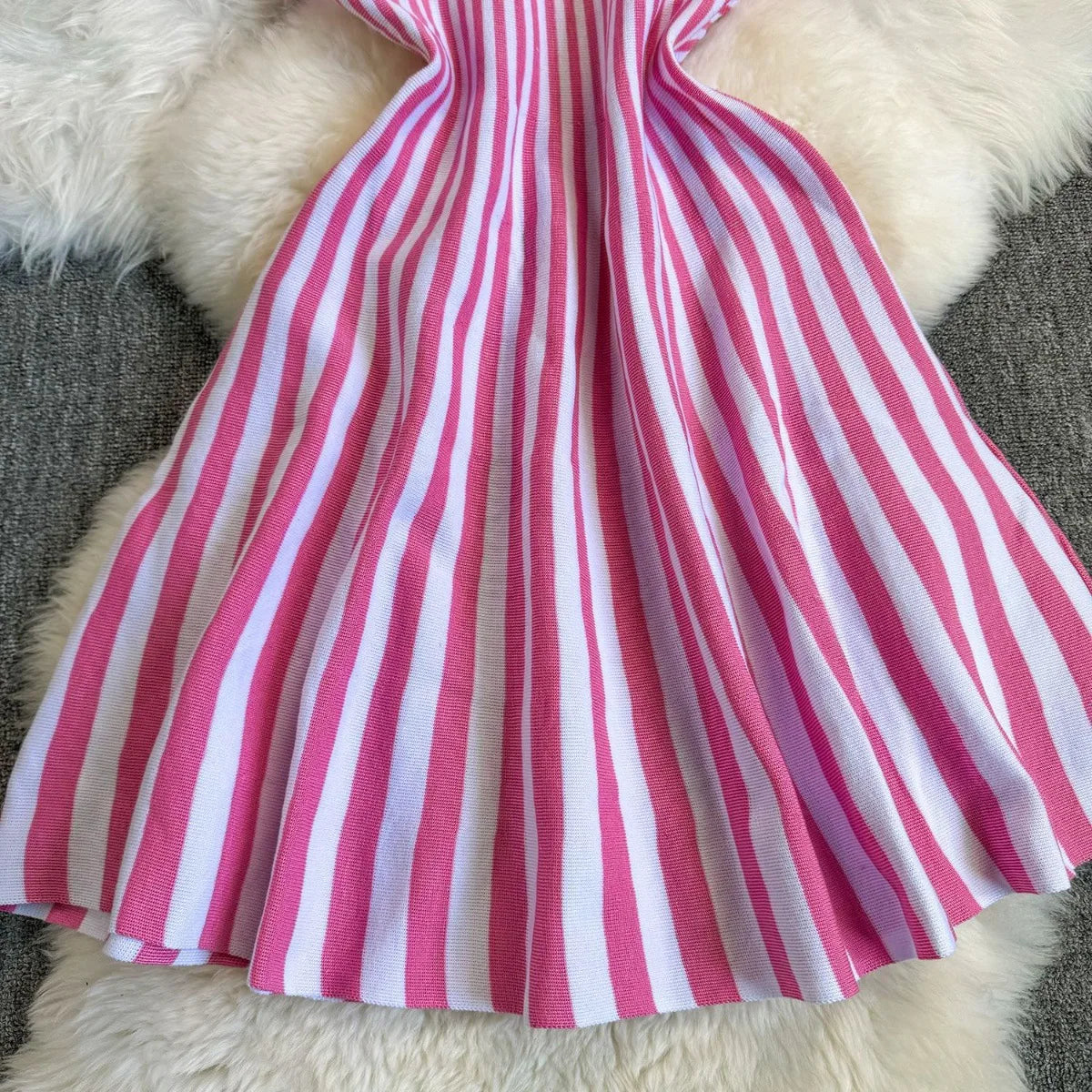 Sweater Striped Dress Knit Dresses Ruffles Party Casual Elegant Knitted Y2k Streetwear