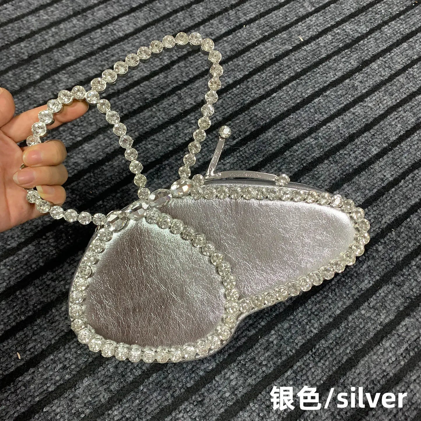 White Rhinestone Pink Butterfly Wedding Evening Clutches Party Prom Purse