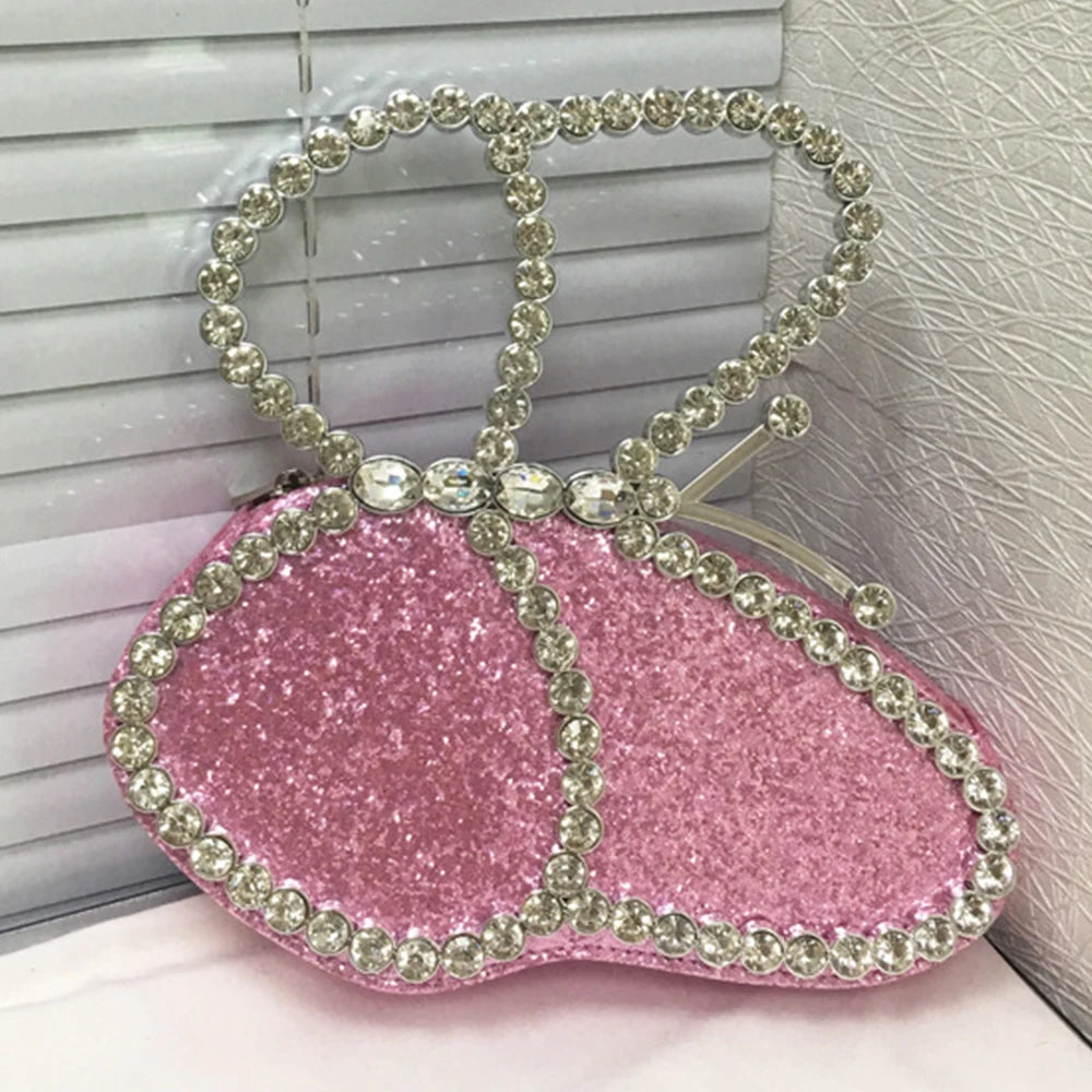 White Rhinestone Pink Butterfly Wedding Evening Clutches Party Prom Purse