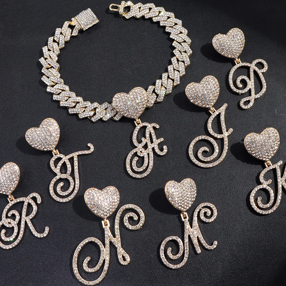 A-Z Cursive Initial Letter Cuban Anklets Bracelet For Women 14mm Iced