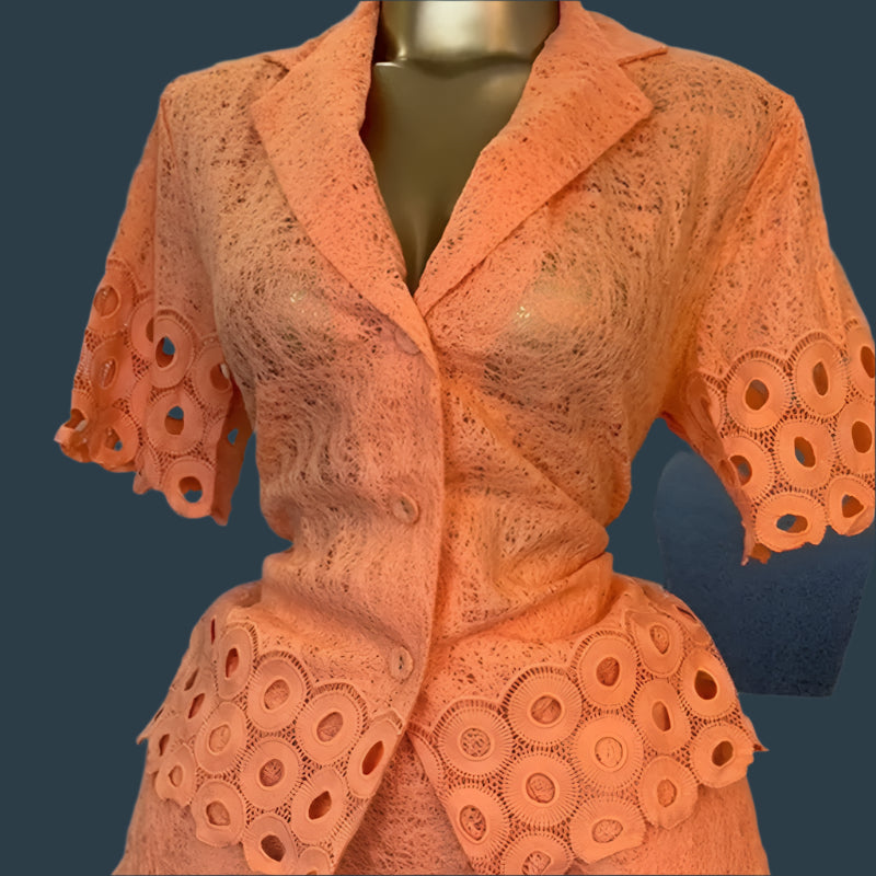 Lace Embroidery Women's Set half Sleeve Shirt and Shorts Two 2 Piece Sets Outfit