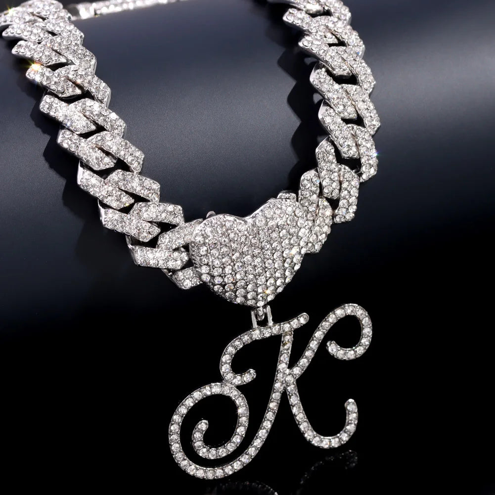 A-Z Cursive Initial Letter Cuban Anklets Bracelet For Women 14mm Iced